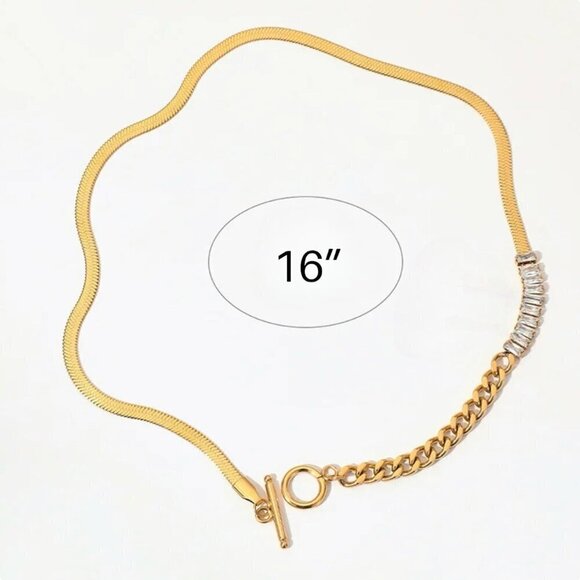 NWT 18K Gold Plated CZ Links Herringbone Chain Necklace Toggle Clasp - Picture 5 of 10